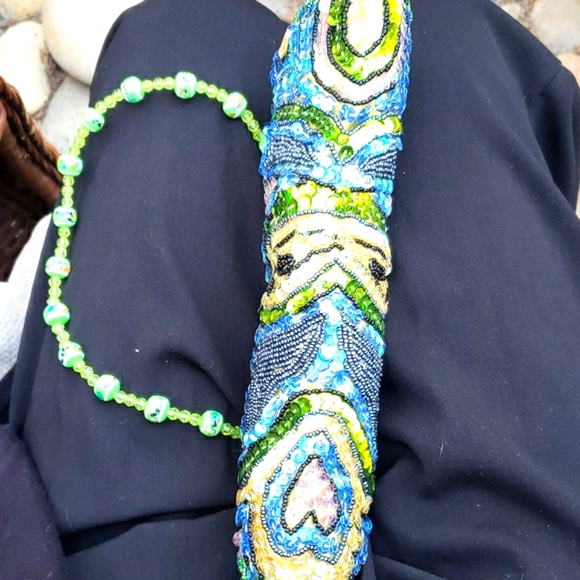 Vintage 3 way sequin and bead clutch with beaded handle and chain strap - Picture 4 of 7